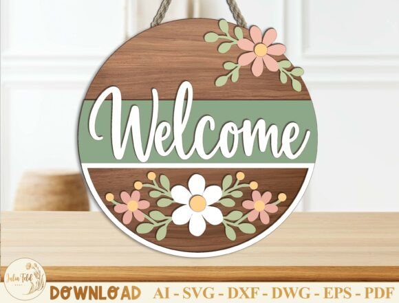 Download Floral Welcome Sign Laser Cut File SVG - Cut file Collection