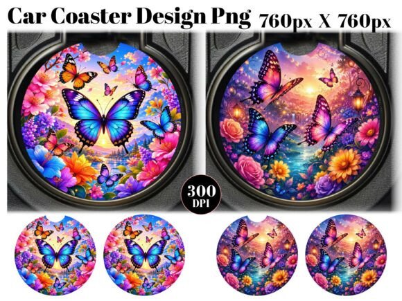 Download Floral Butterflies Car Coaster PNG - Coaster png Collection