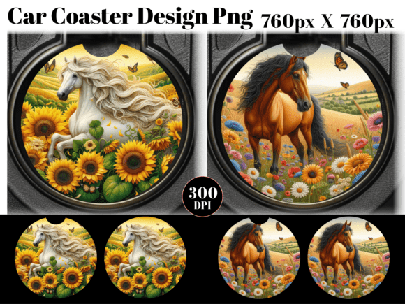Download Horse with Flowers Car Coaster PNG - Coaster png Collection
