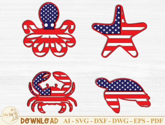 Download Patriotic Sea Animal Cut File SVG Bundle - Cut file Collection
